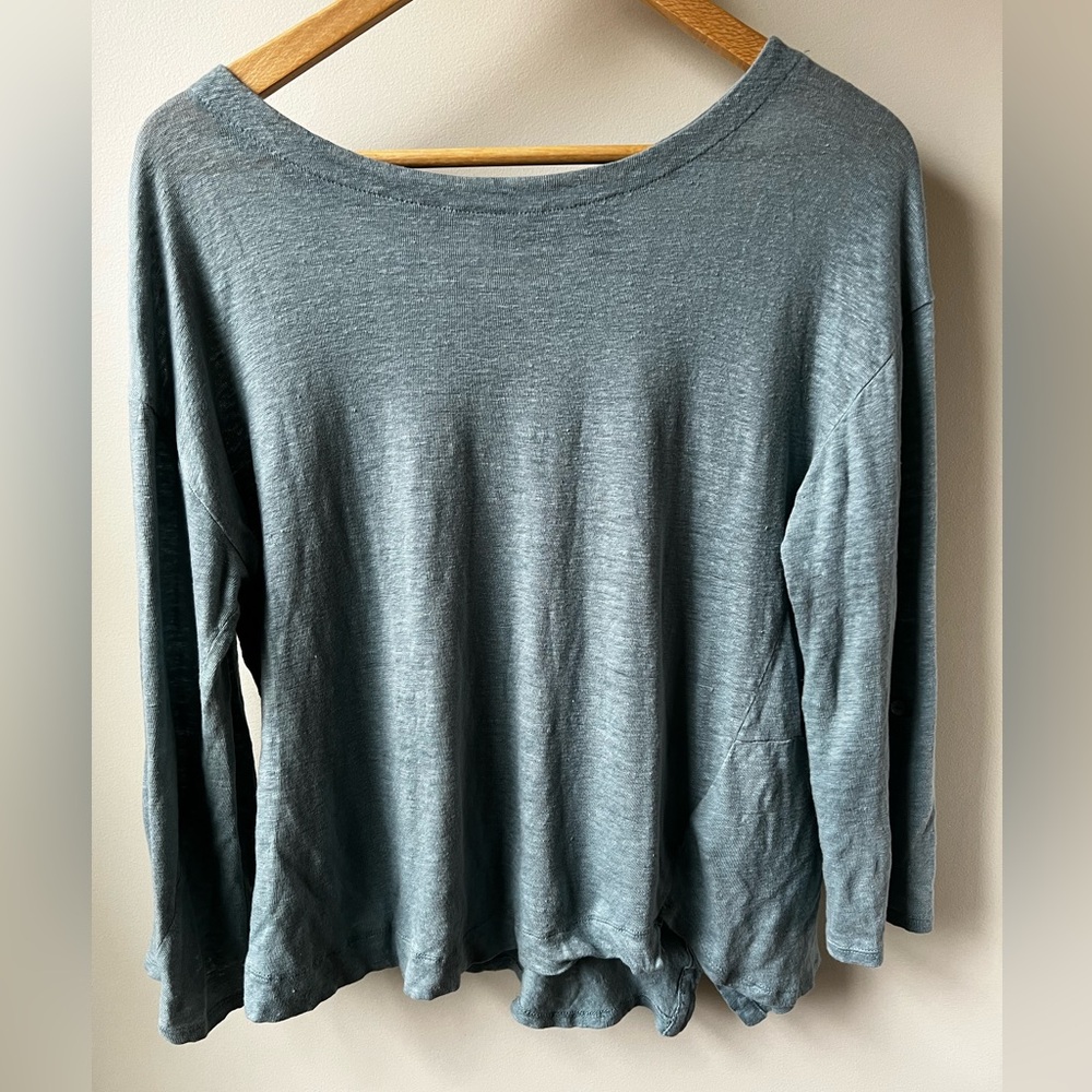 ADRIENNE VITTADINI Linen Top Lagenlook Soft Comfy Modest Baggy Green‎ Boho M